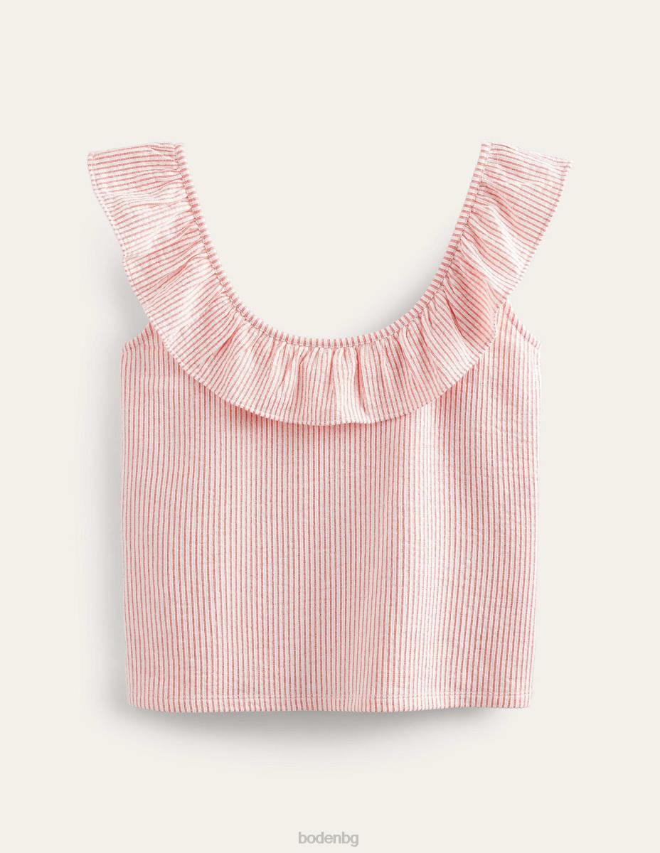 облекло Boden горна част с ивици с волани вермилион/бяла ивица Жени LL682170