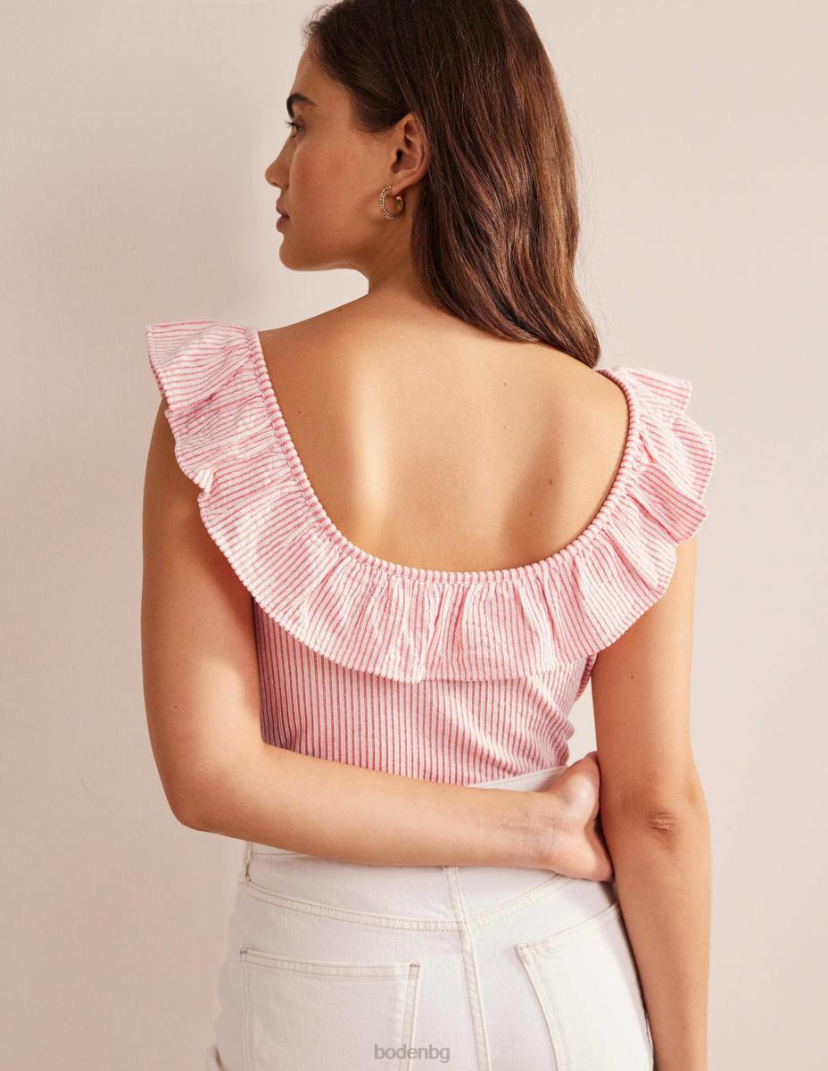 облекло Boden горна част с ивици с волани вермилион/бяла ивица Жени LL682170