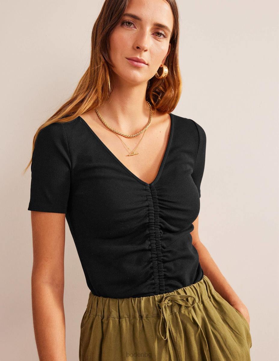 облекло Boden тениска с ребра отпред черен Жени LL682198