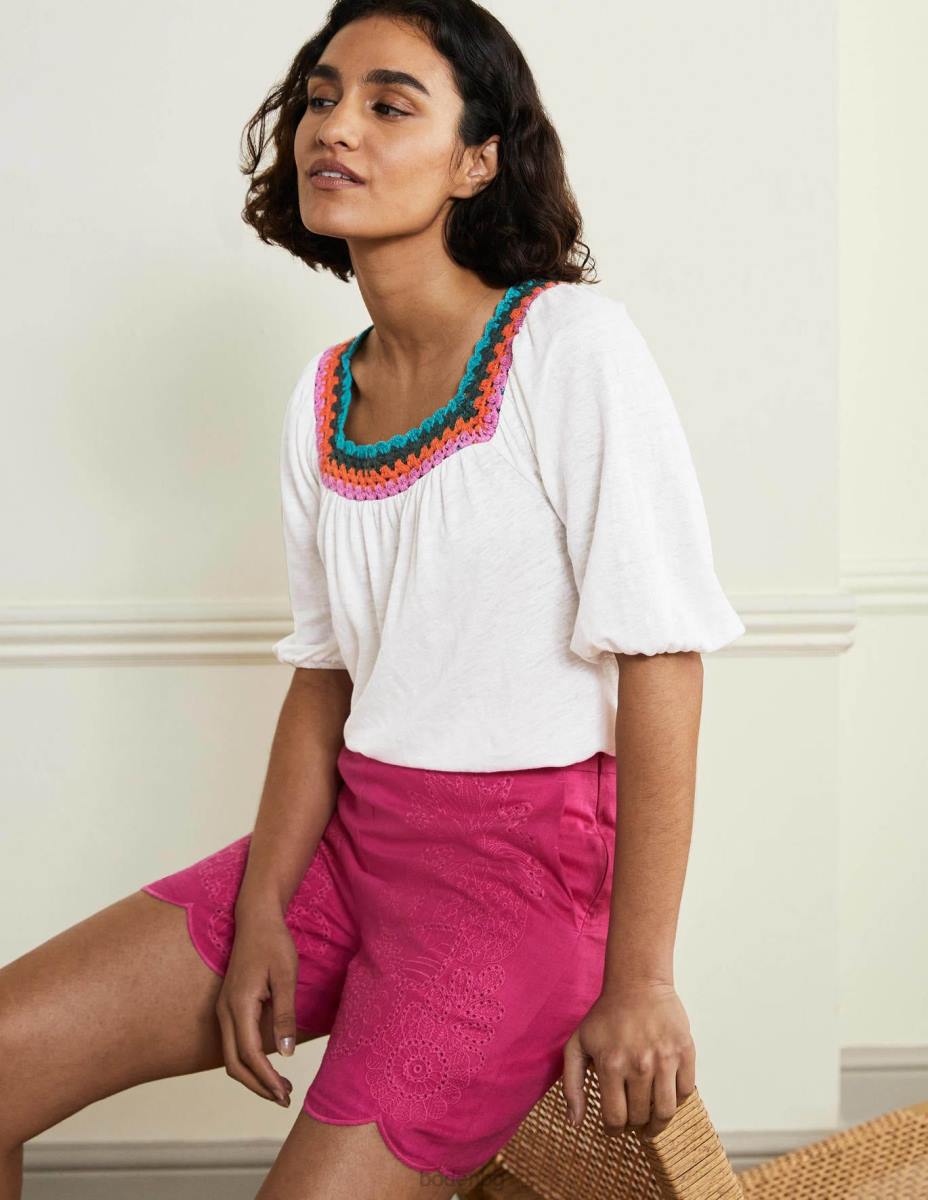 облекло Boden плетене на една кука гарнитура с буф ръкав бяло Жени LL682217