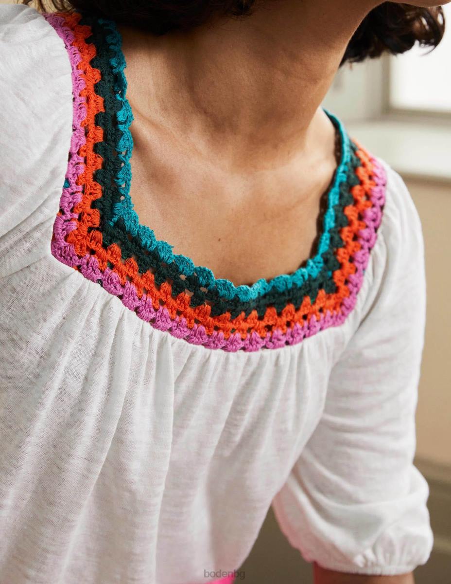 облекло Boden плетене на една кука гарнитура с буф ръкав бяло Жени LL682217