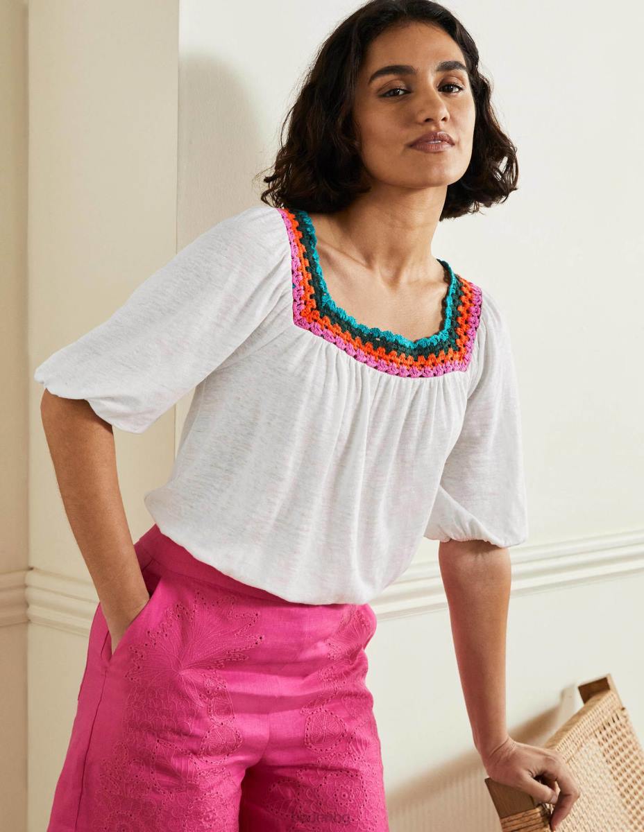 облекло Boden плетене на една кука гарнитура с буф ръкав бяло Жени LL682217