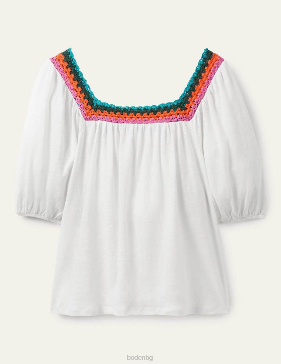 облекло Boden плетене на една кука гарнитура с буф ръкав бяло Жени LL682217