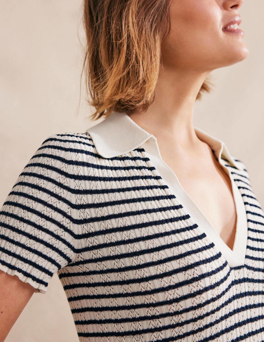 облекло Boden оребрена горна част с яка слонова кост и тъмносиньо райе Жени LL682221