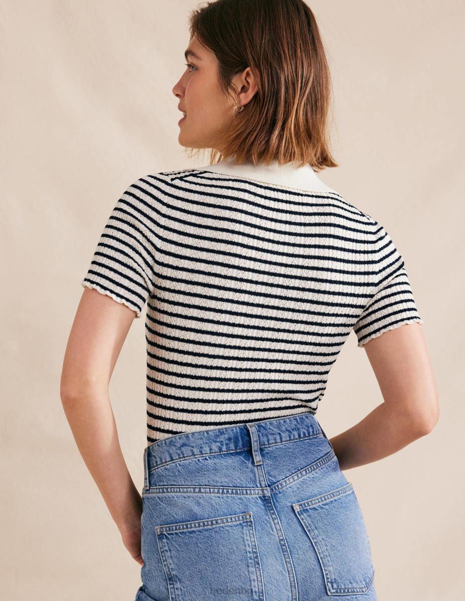 облекло Boden оребрена горна част с яка слонова кост и тъмносиньо райе Жени LL682221