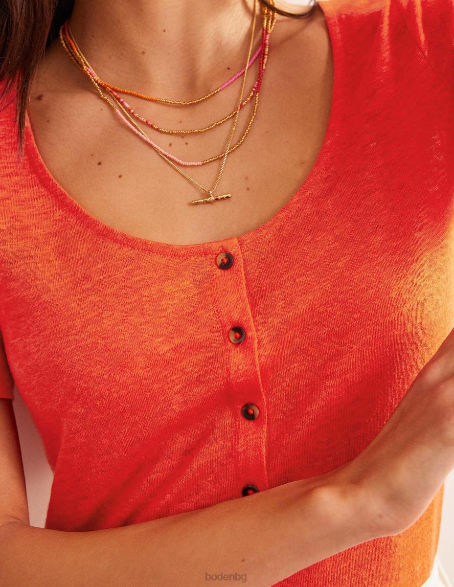 облекло Boden ленена тениска с широко деколте червен портокал Жени LL682275