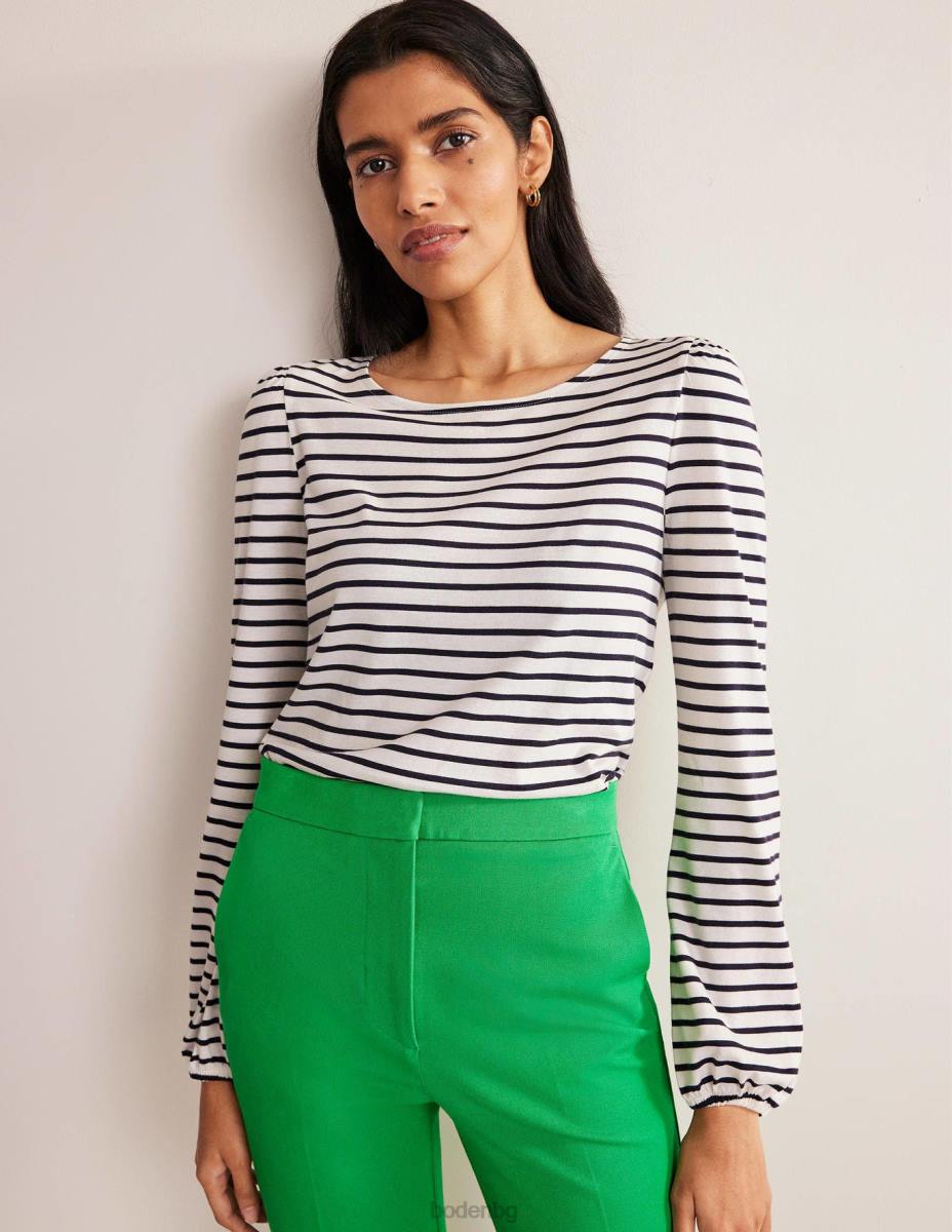 облекло Boden супермеко горнище с дълъг ръкав слонова кост/морско синьо райе Жени LL682278