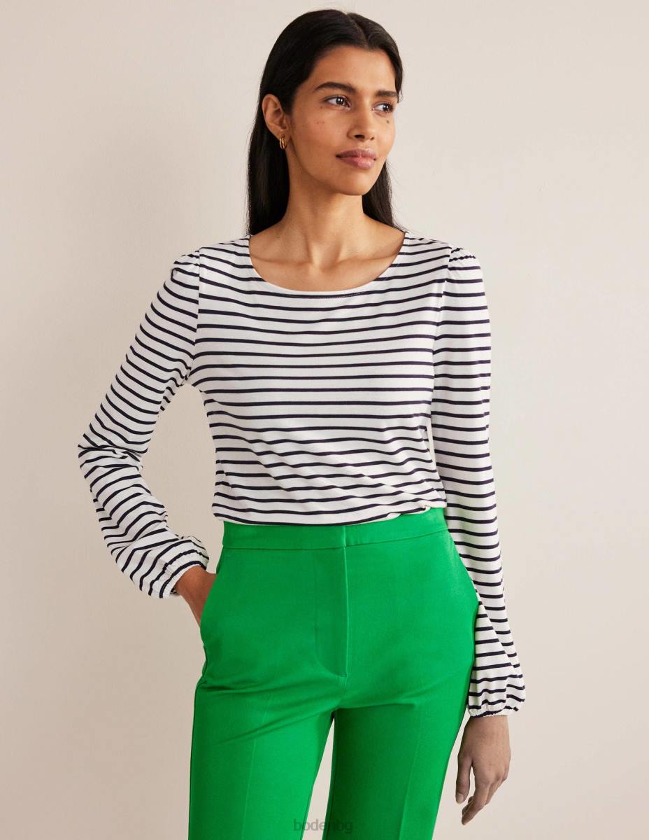 облекло Boden супермеко горнище с дълъг ръкав слонова кост/морско синьо райе Жени LL682278