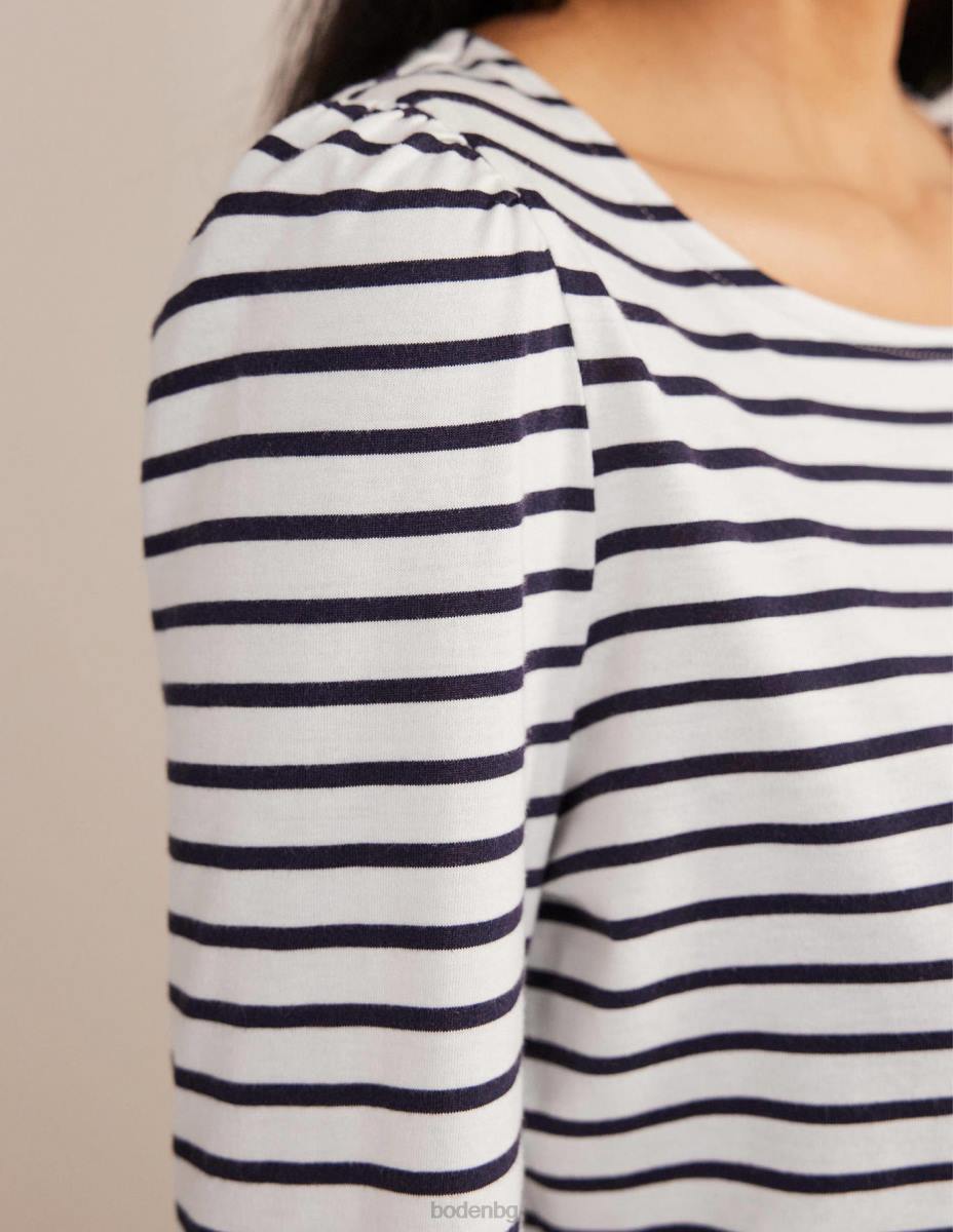 облекло Boden супермеко горнище с дълъг ръкав слонова кост/морско синьо райе Жени LL682278