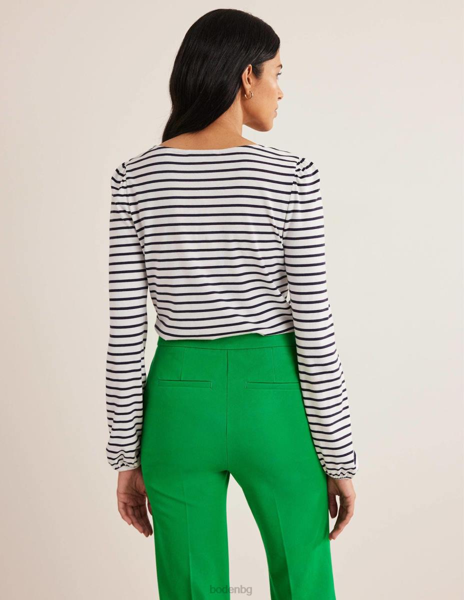 облекло Boden супермеко горнище с дълъг ръкав слонова кост/морско синьо райе Жени LL682278