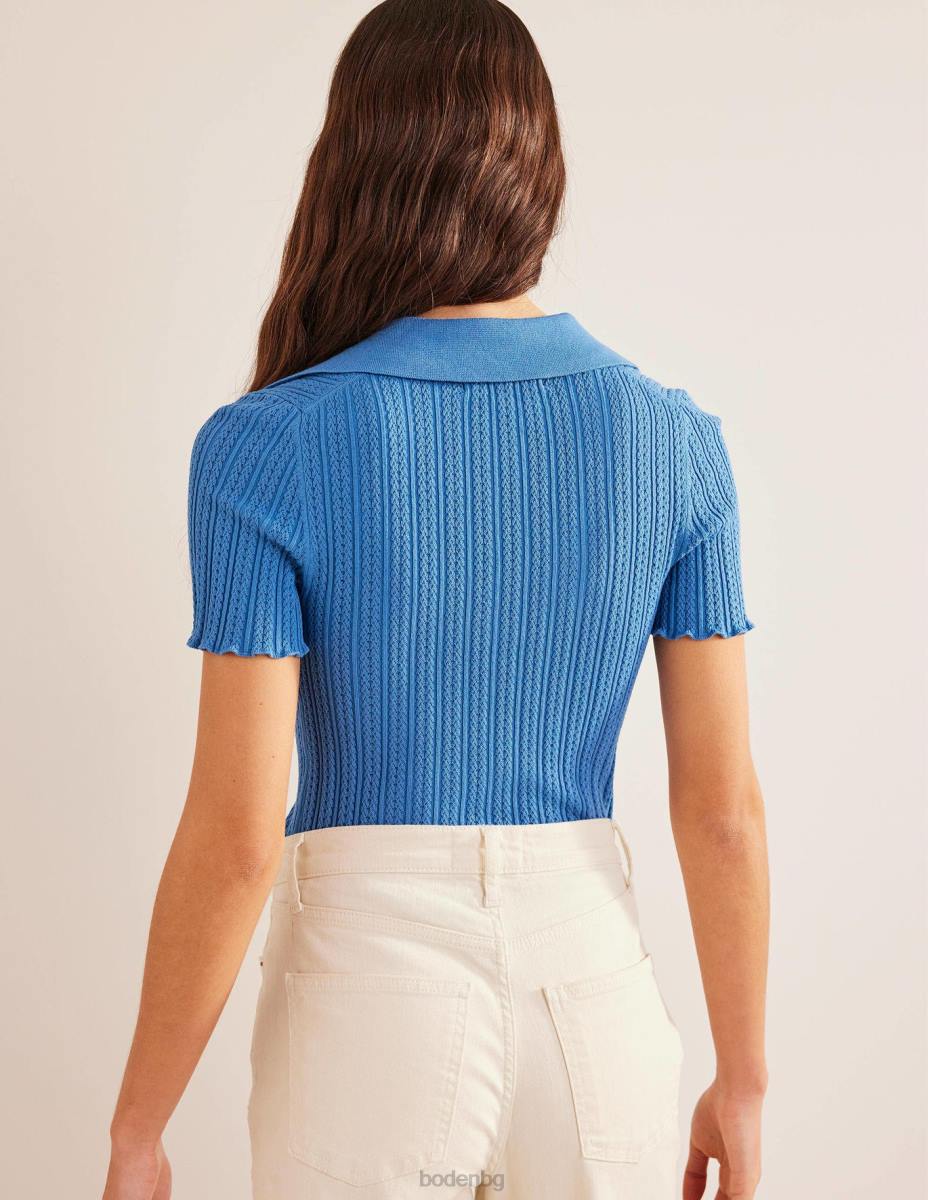 облекло Boden оребрена горна част с яка порцеланово синьо Жени LL682433