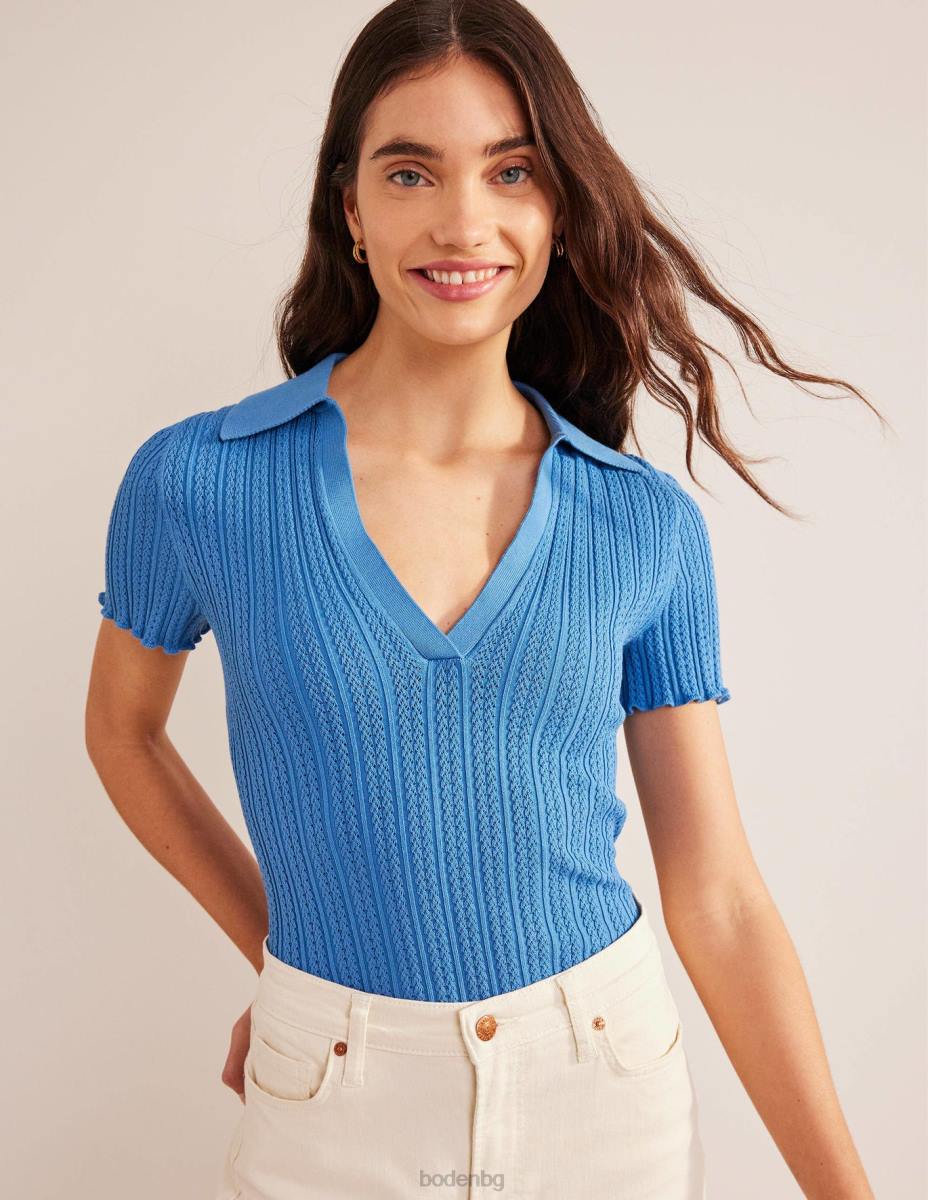 облекло Boden оребрена горна част с яка порцеланово синьо Жени LL682433