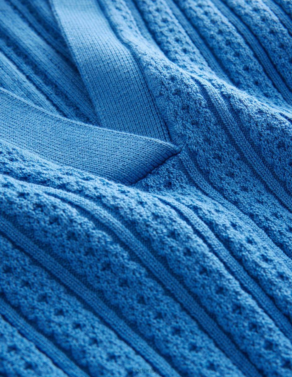 облекло Boden оребрена горна част с яка порцеланово синьо Жени LL682433