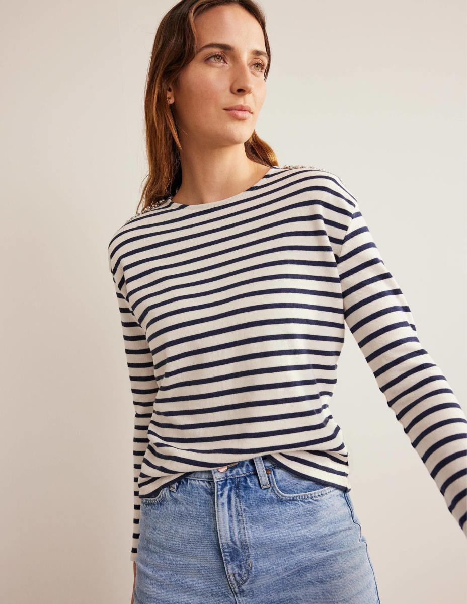 облекло Boden украсено рамо бретон слонова кост/морско синьо и украсени Жени LL682445