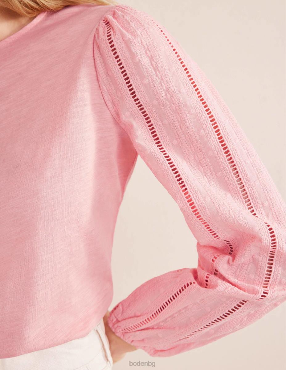 облекло Boden горна част с ръкави с кръгло деколте георгина розова Жени LL682503