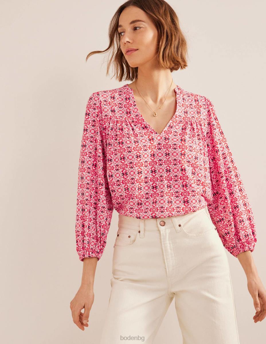 облекло Boden деколте с щампа червена плочка гео Жени LL682519