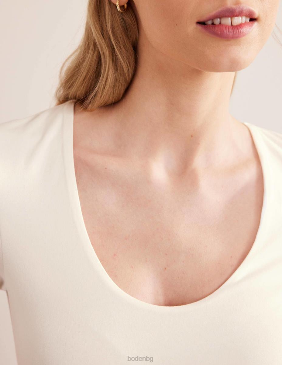 облекло Boden двуслойна горна част с къс ръкав слонова кост Жени LL682525