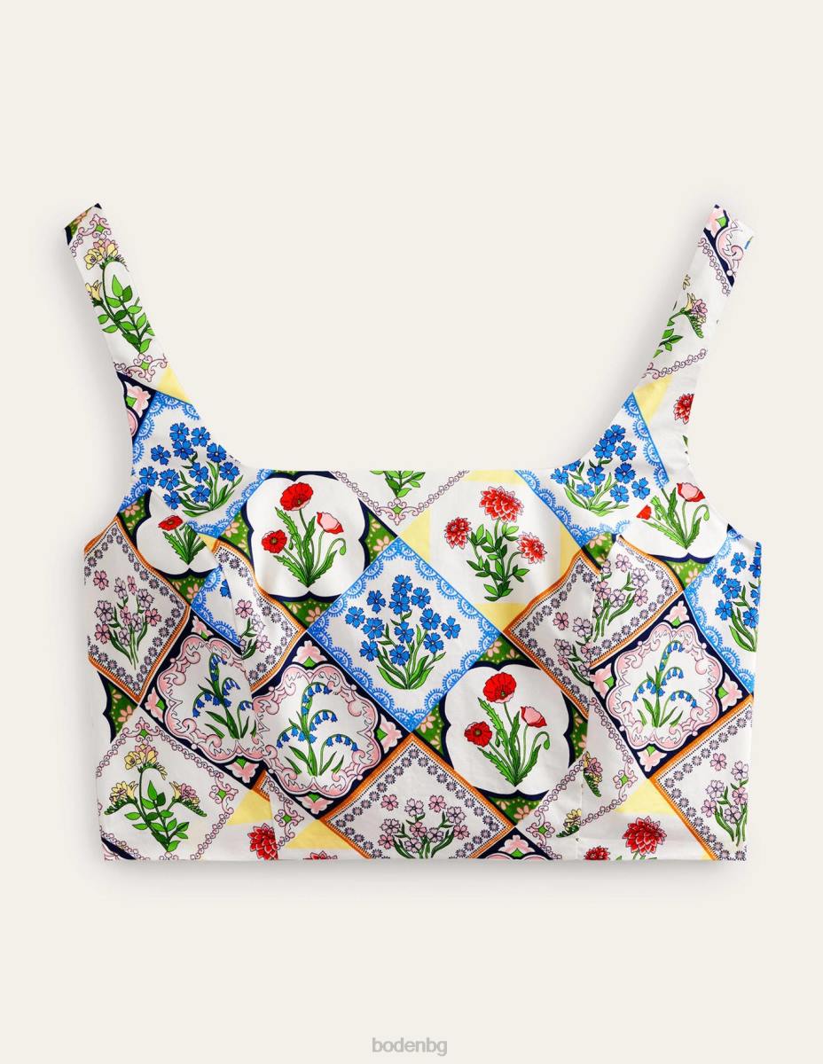 облекло Boden съкратено съчетано горнище с квадратно деколте слонова кост и дива камбанка Жени LL682528