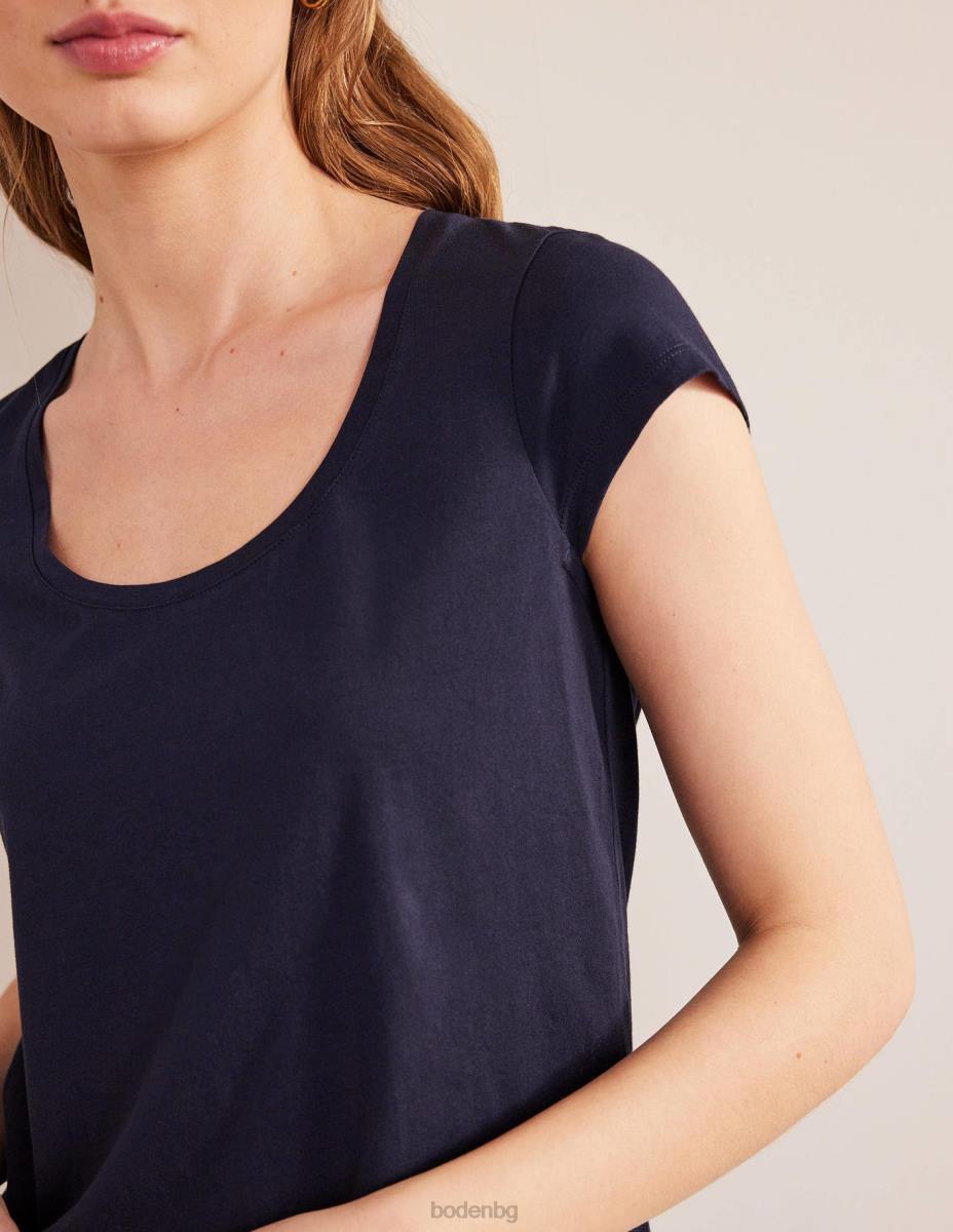 облекло Boden тениска с широка яка от чист памук военноморски флот Жени LL682529