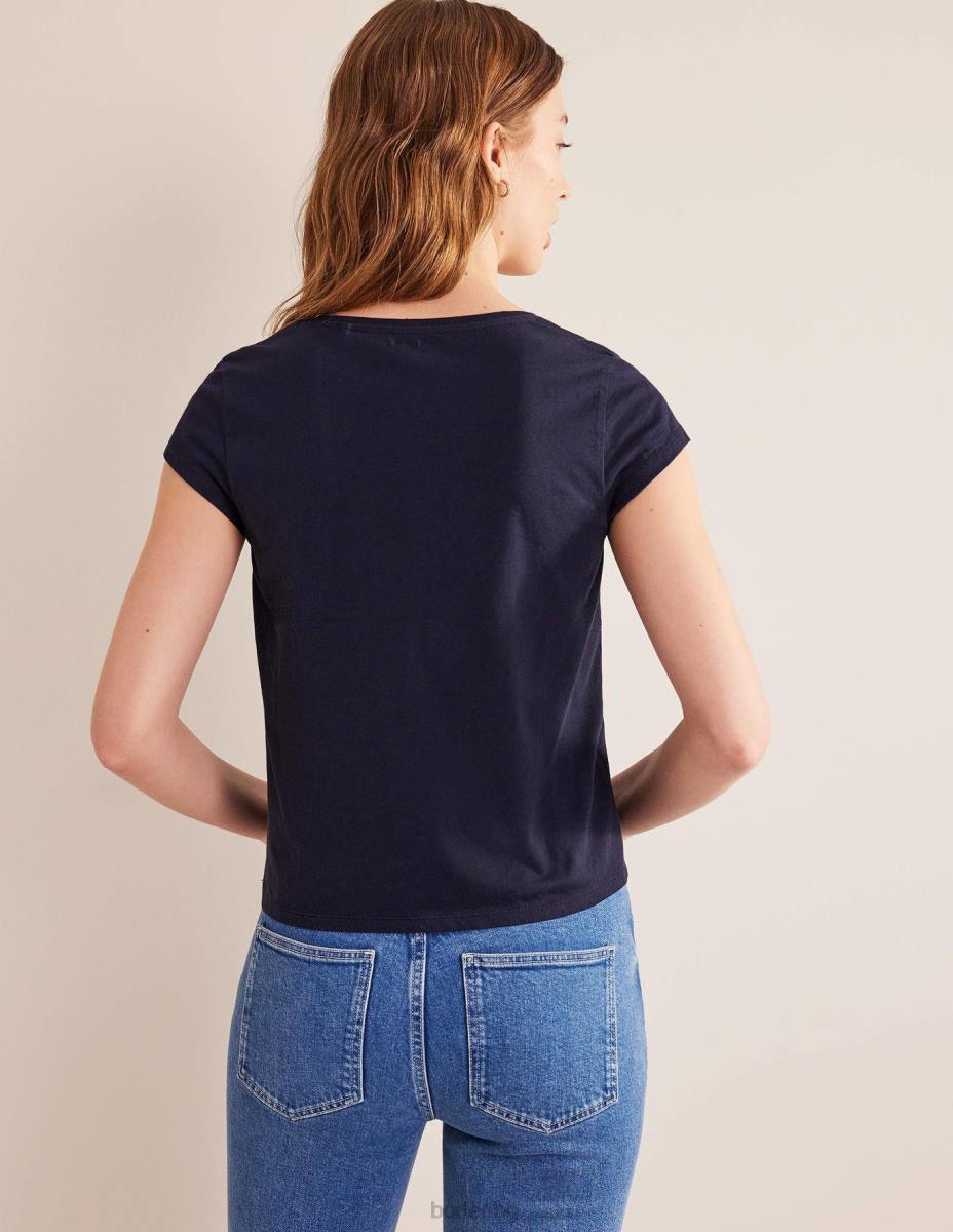 облекло Boden тениска с широка яка от чист памук военноморски флот Жени LL682529