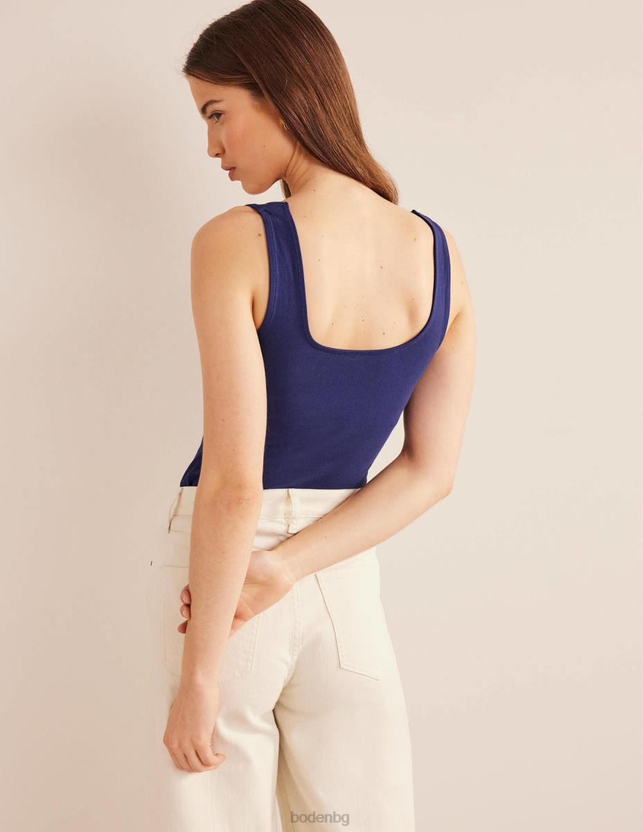 облекло Boden двуслойна жилетка с квадратно деколте пруско синьо Жени LL682530