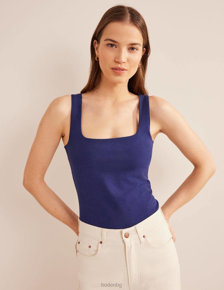 облекло Boden двуслойна жилетка с квадратно деколте пруско синьо Жени LL682530