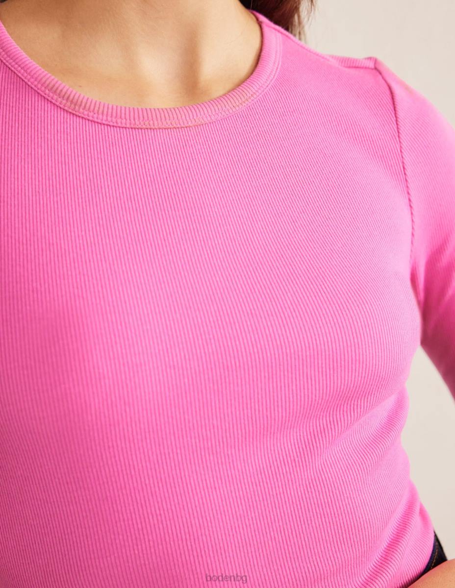 облекло Boden памучно рипсено горнище с дълъг ръкав сливов цвят Жени LL682567