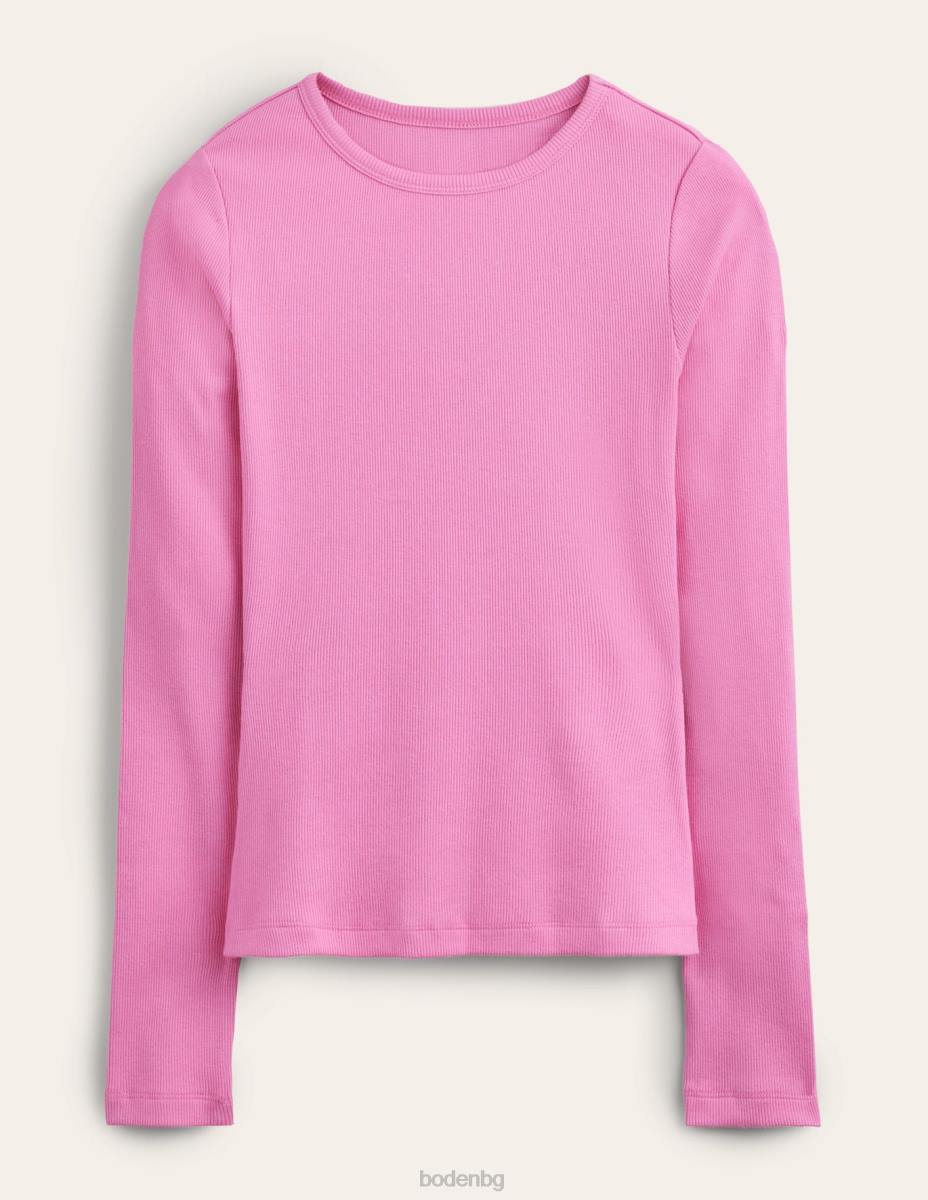 облекло Boden памучно рипсено горнище с дълъг ръкав сливов цвят Жени LL682567