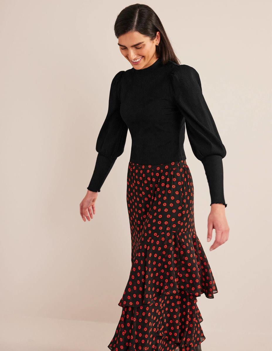 облекло Boden детайл на ръкава оребрена горна част черен Жени LL682591