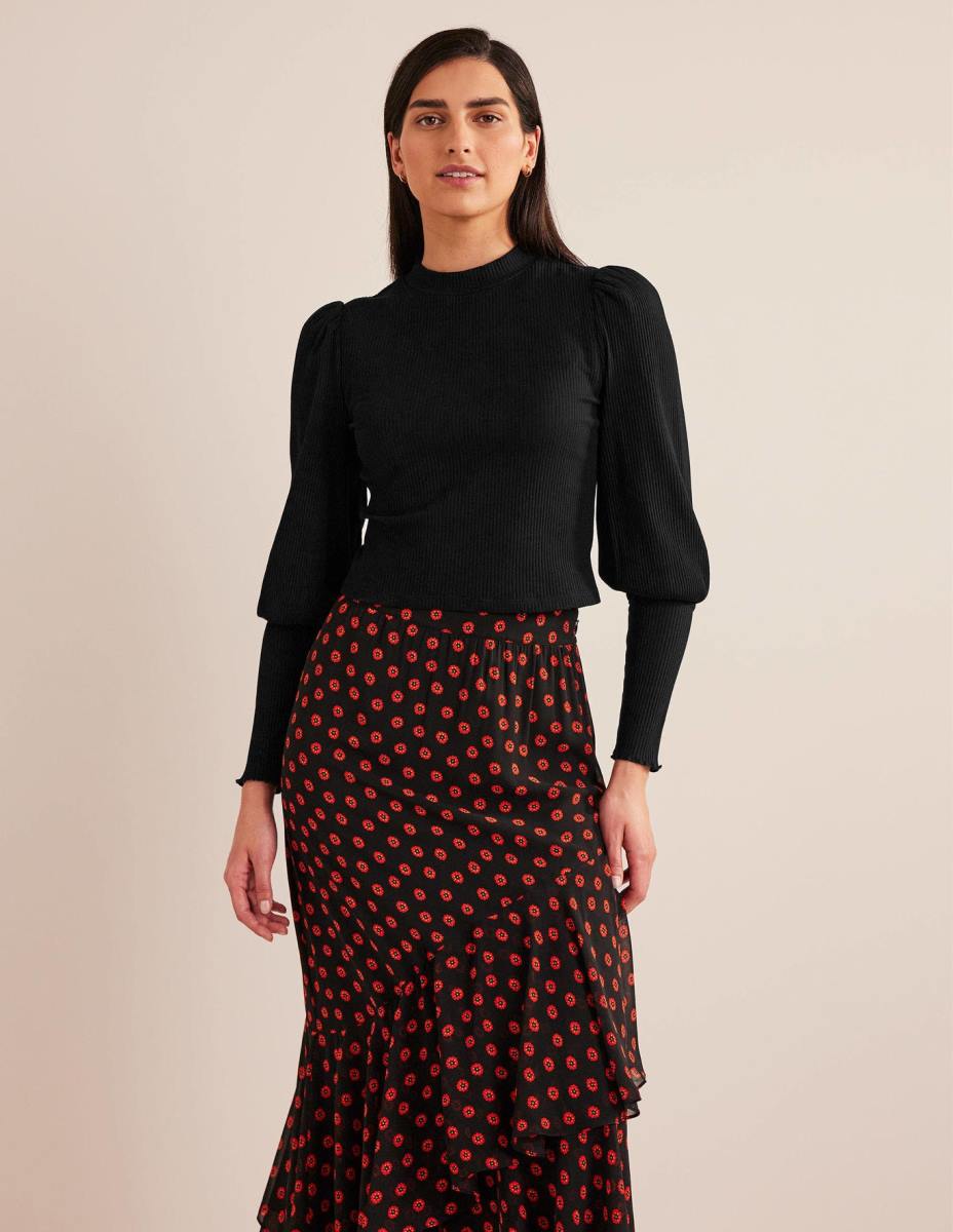 облекло Boden детайл на ръкава оребрена горна част черен Жени LL682591