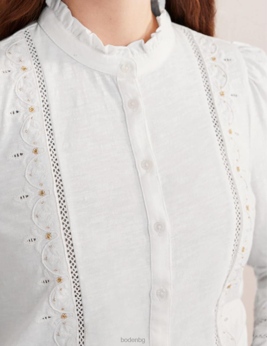 облекло Boden бродирана риза от трико бяло Жени LL68596