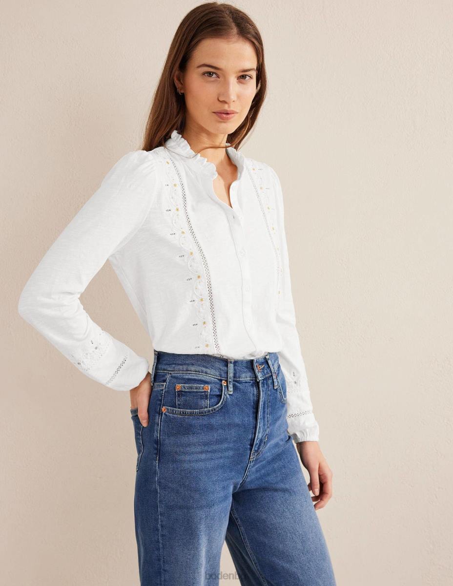 облекло Boden бродирана риза от трико бяло Жени LL68596