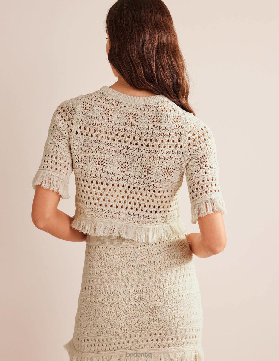 облекло Boden изрязана тениска с ресни на една кука топла слонова кост Жени LL68928