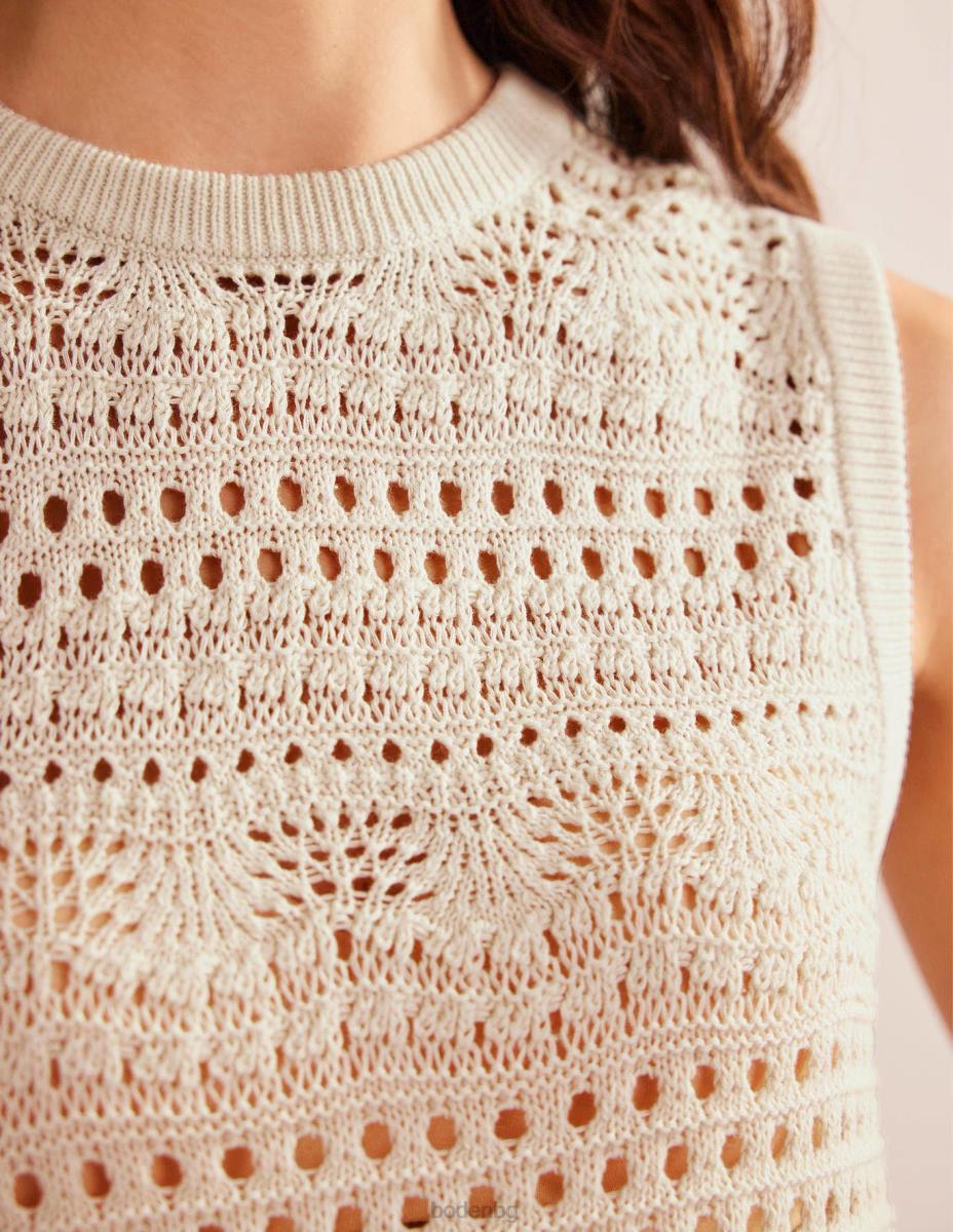 облекло Boden изрязан резервоар за плетене на ресни топла слонова кост Жени LL68934