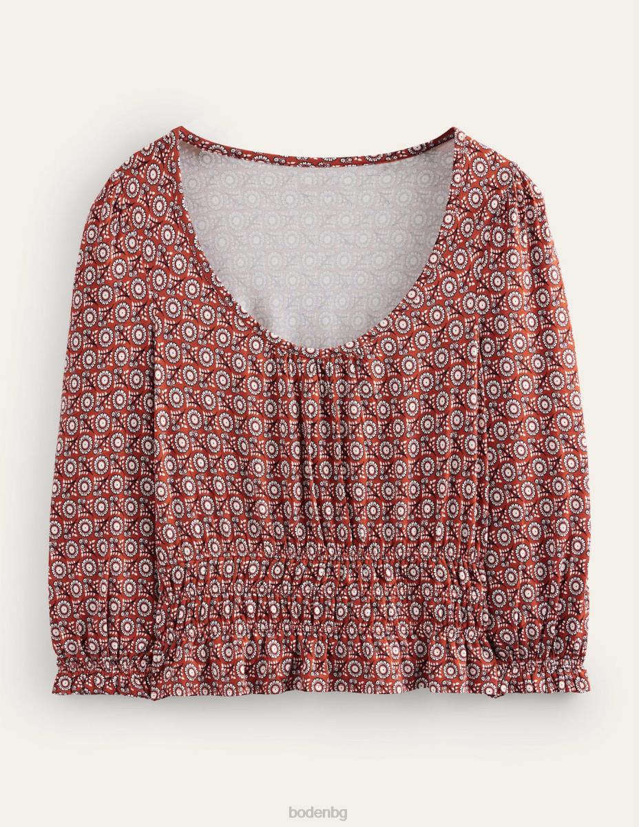 облекло Boden пушено трико с пеплум пролет домати и слънчоглед Жени LL6894