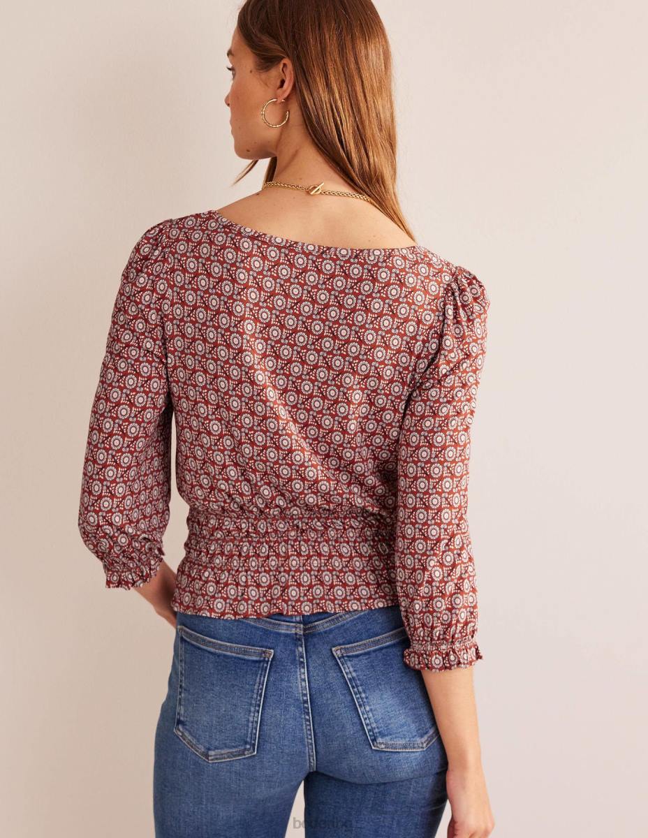 облекло Boden пушено трико с пеплум пролет домати и слънчоглед Жени LL6894