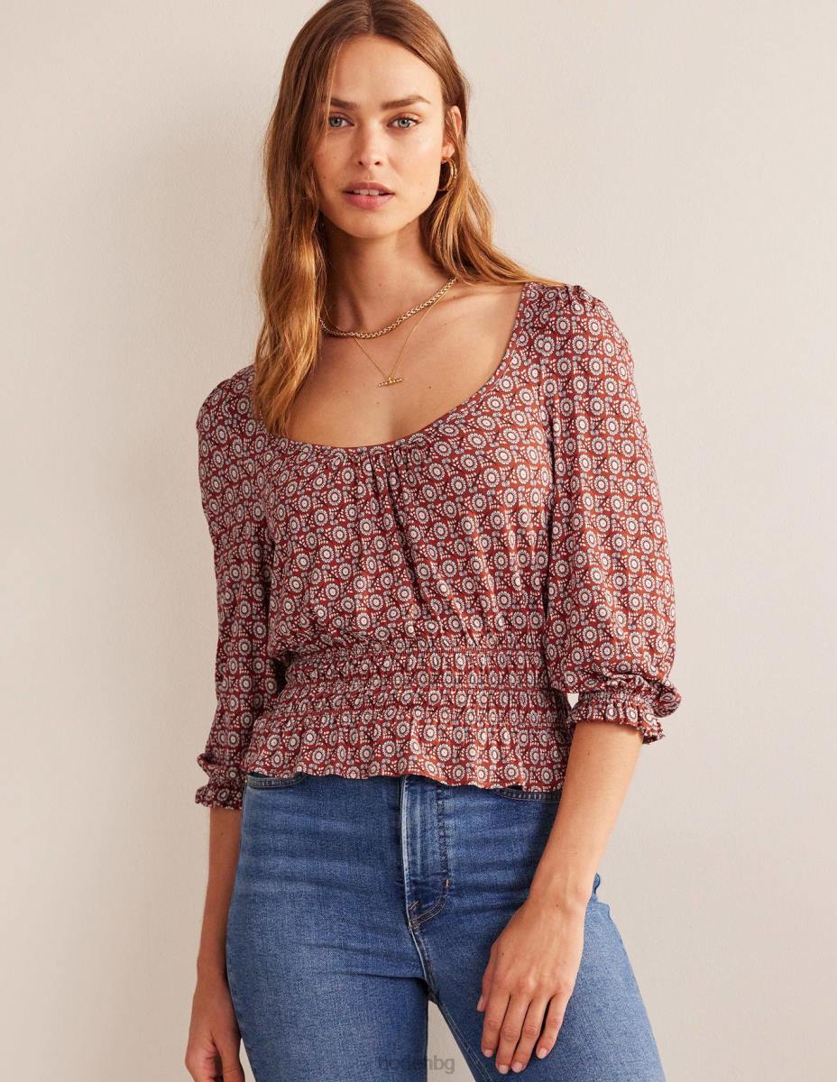 облекло Boden пушено трико с пеплум пролет домати и слънчоглед Жени LL6894