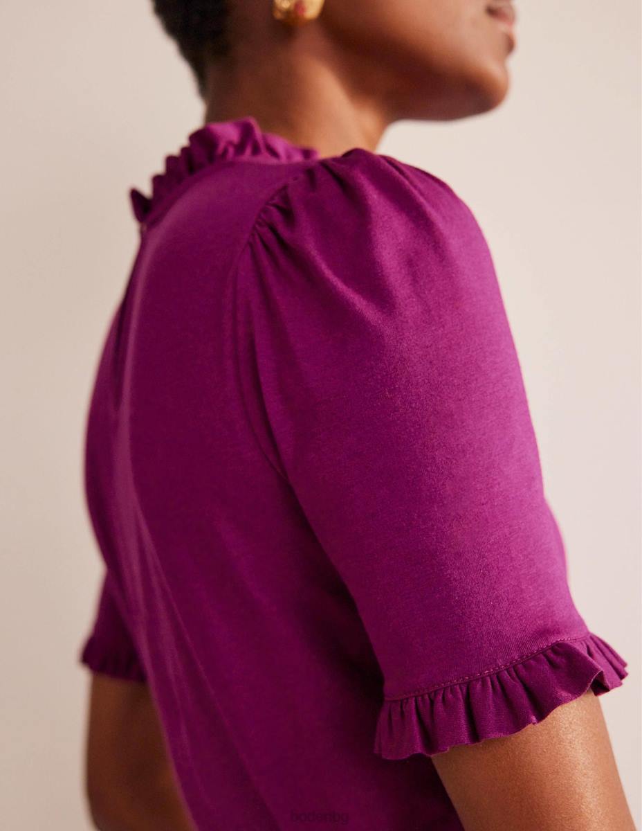 облекло Boden супер мека тениска с волани дамсон бери Жени LL6895