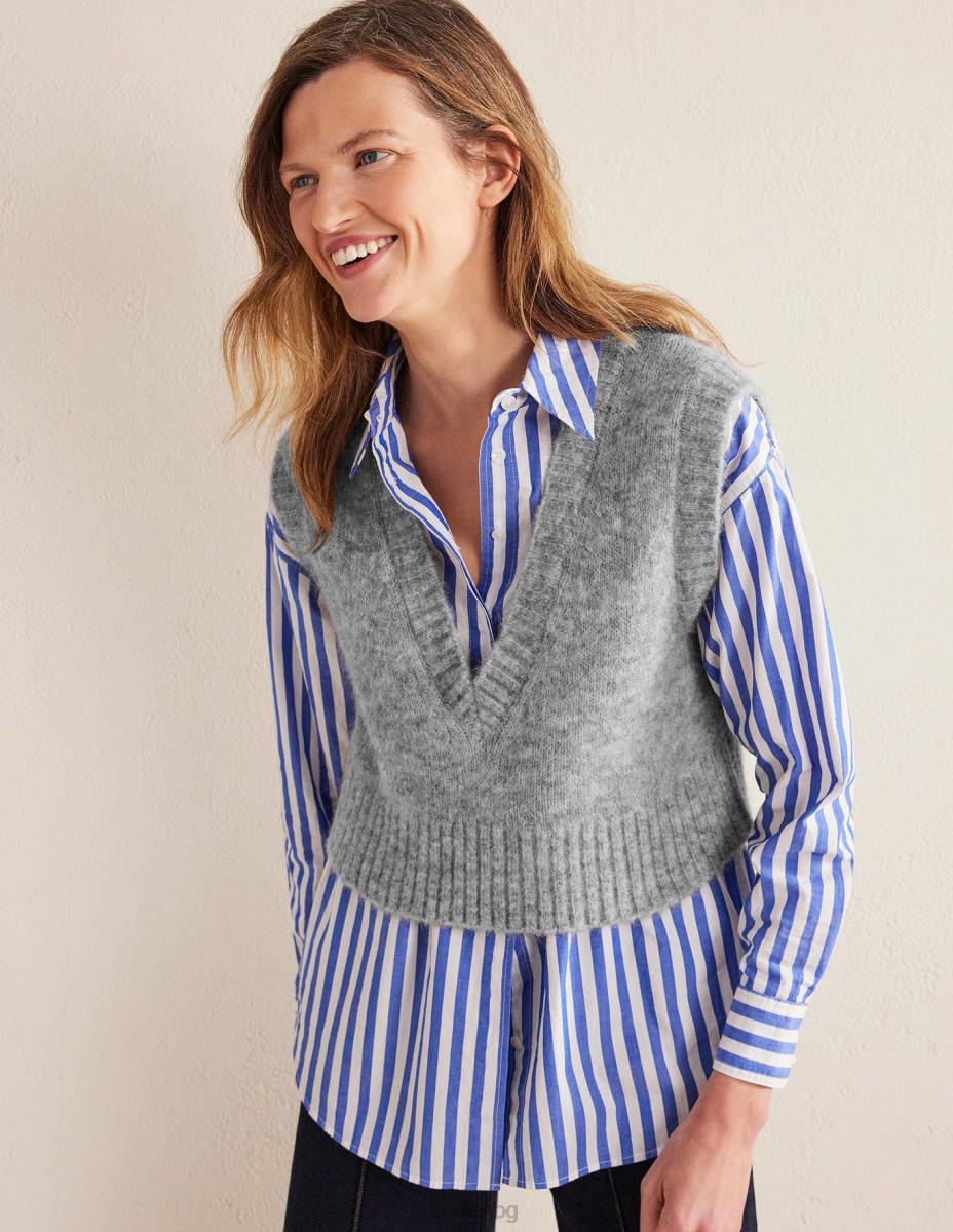 облекло Boden пухкав потник с V-образно деколте сив меланж Жени LL681653