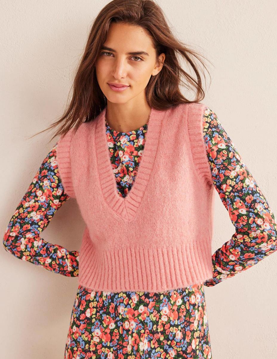 облекло Boden пухкав потник с V-образно деколте георгина розова Жени LL681953