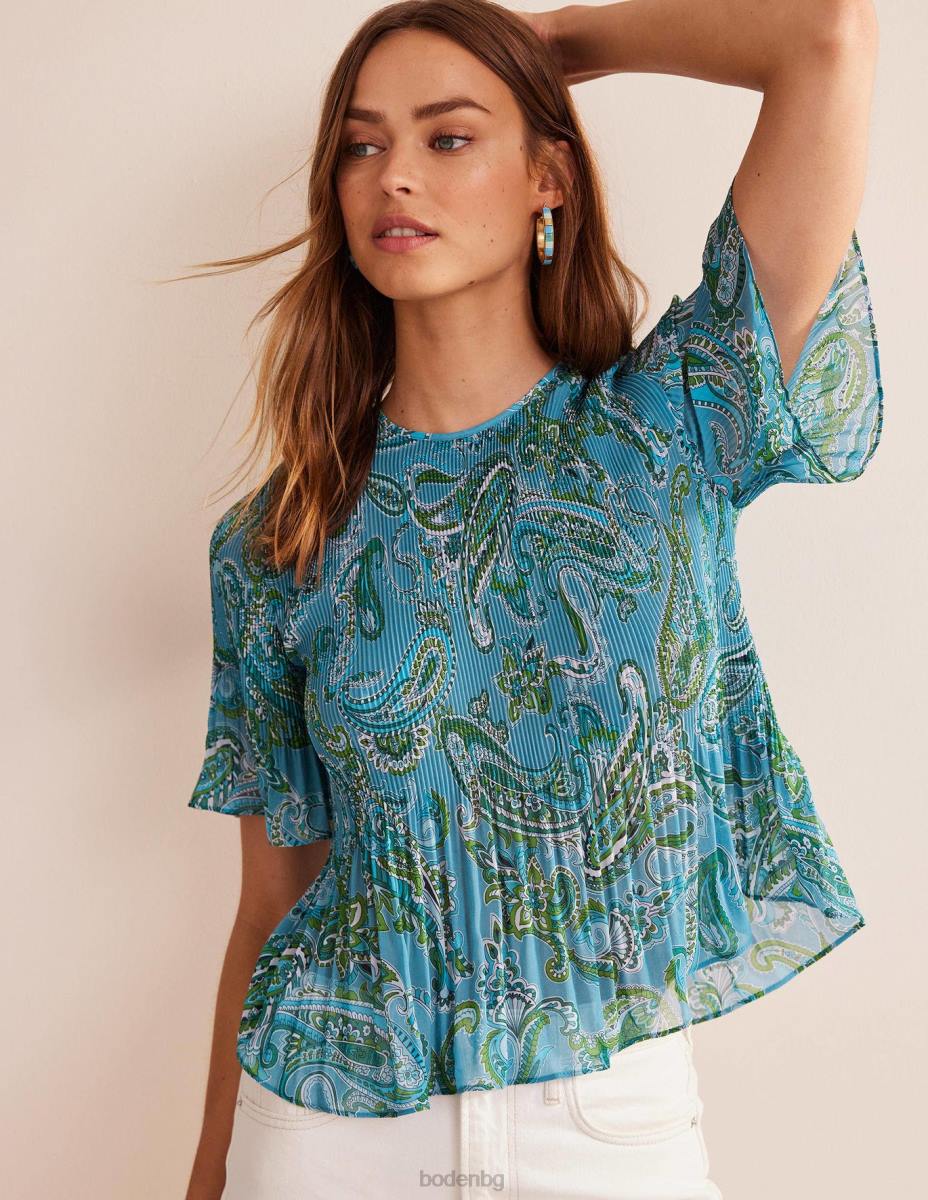 облекло Boden плисе горнище с плавни ръкави aegean blue & paradise pop Жени LL68104