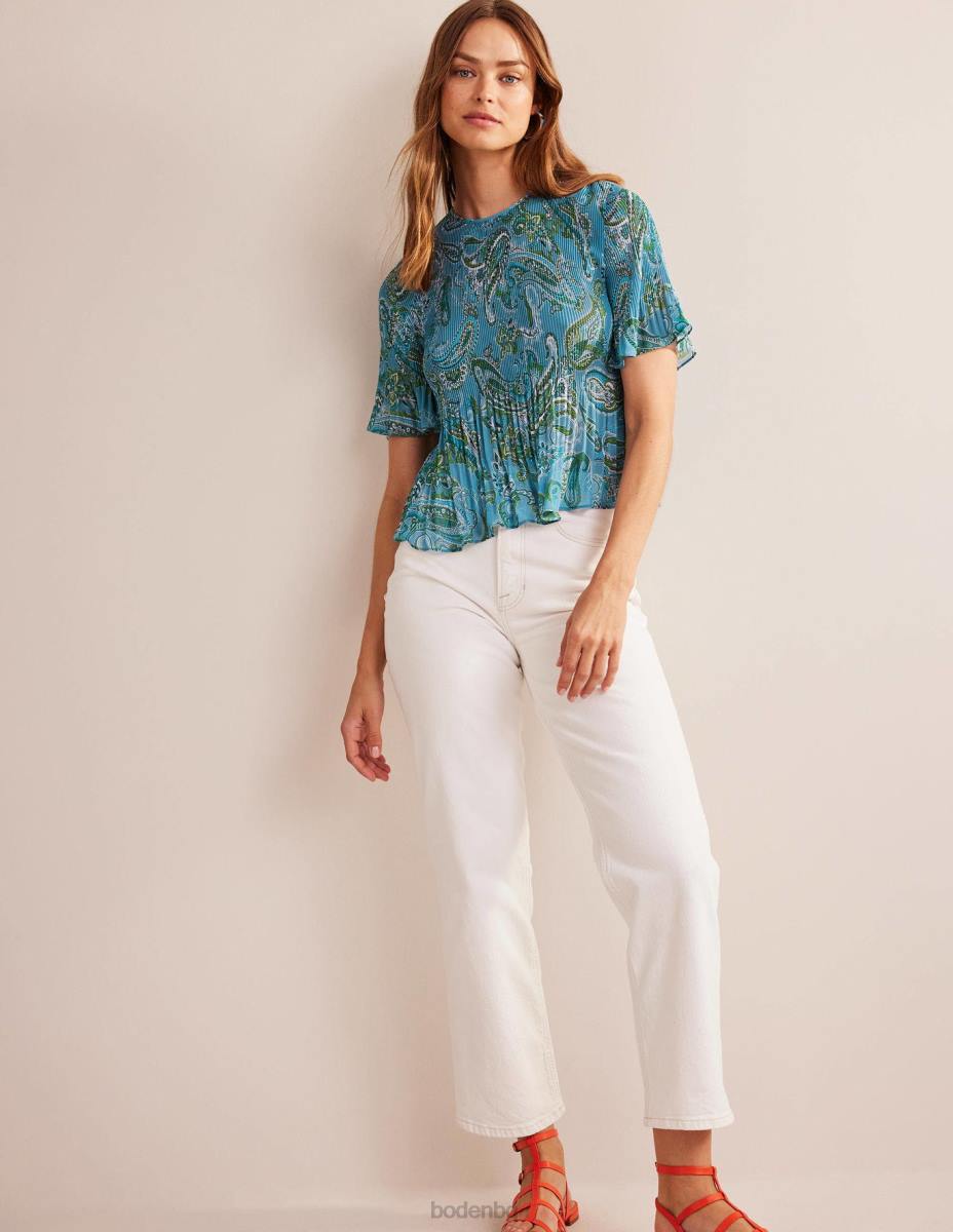 облекло Boden плисе горнище с плавни ръкави aegean blue & paradise pop Жени LL68104