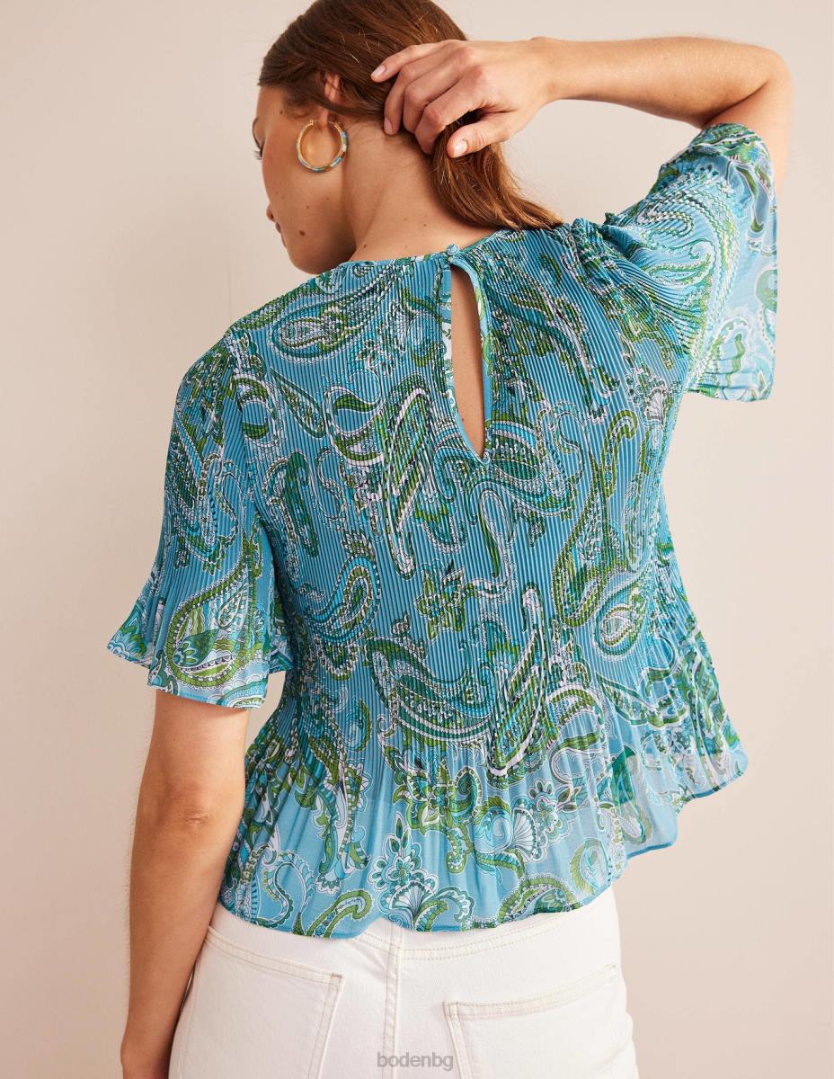 облекло Boden плисе горнище с плавни ръкави aegean blue & paradise pop Жени LL68104