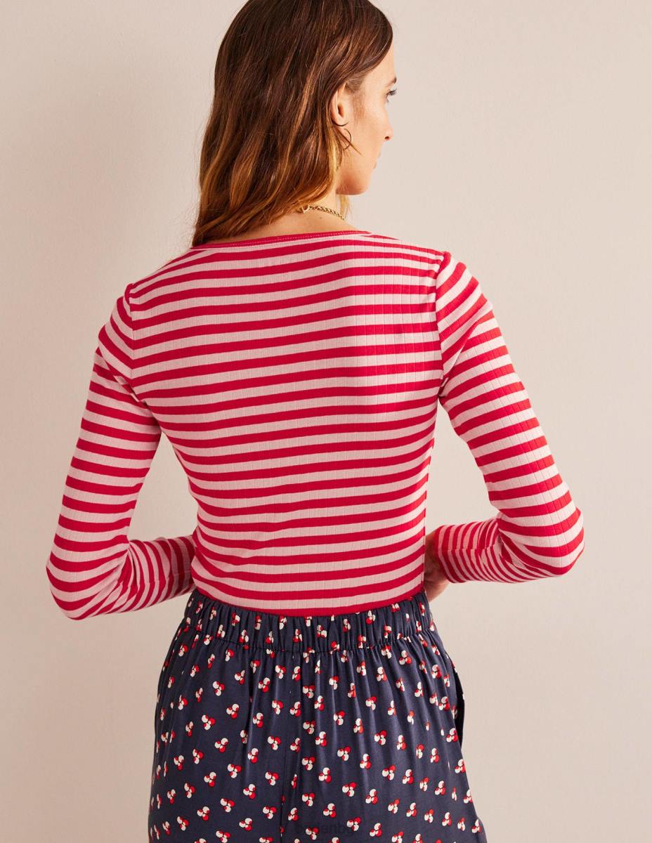 облекло Boden тениска anna rib crew кожа на праскова и ивица люта чушка Жени LL68194