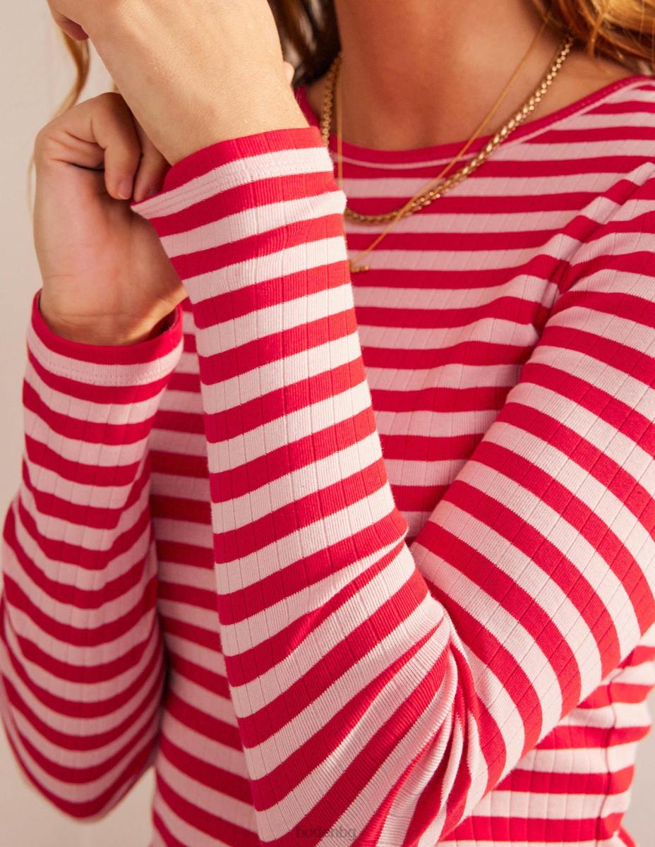 облекло Boden тениска anna rib crew кожа на праскова и ивица люта чушка Жени LL68194