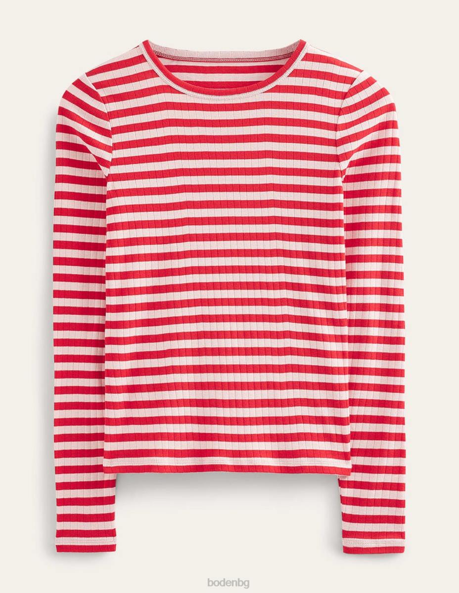 облекло Boden тениска anna rib crew кожа на праскова и ивица люта чушка Жени LL68194