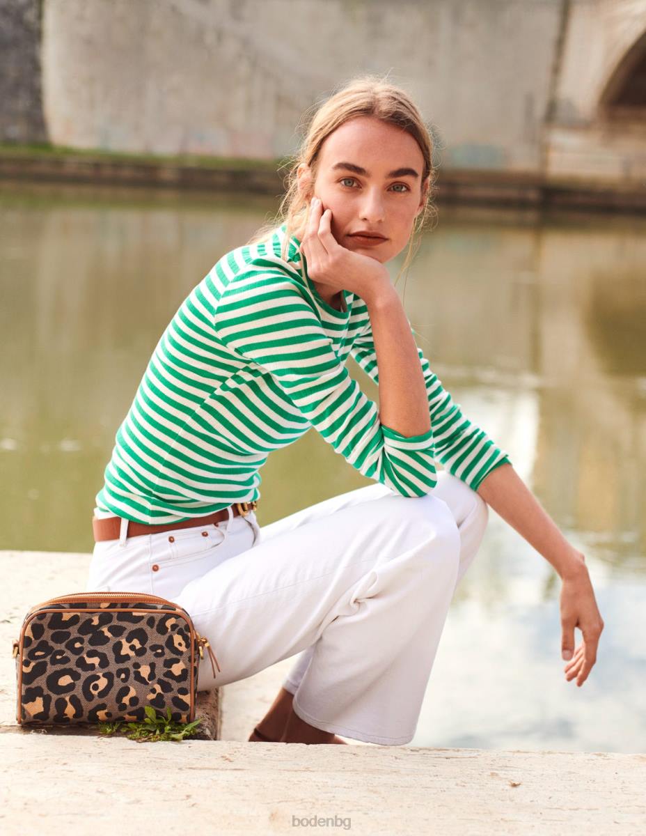 облекло Boden тениска anna rib crew ливадно зелено и райе в цвят слонова кост Жени LL68197
