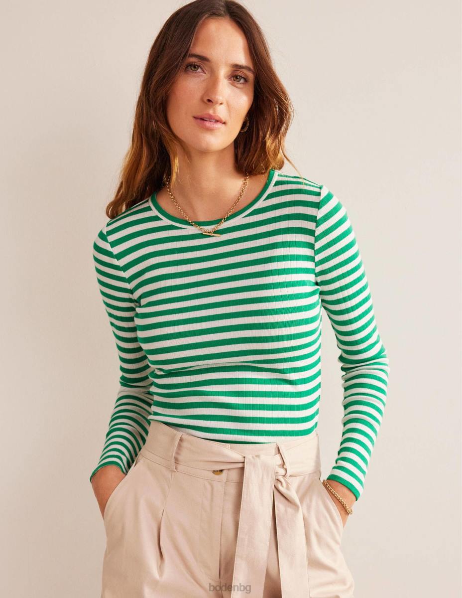 облекло Boden тениска anna rib crew ливадно зелено и райе в цвят слонова кост Жени LL68197