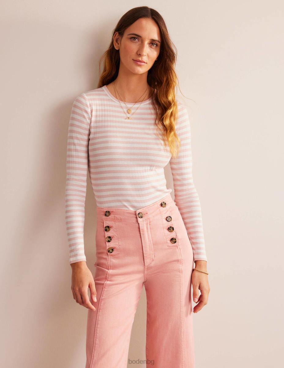 облекло Boden тениска anna rib crew ивица от слонова кост и кожа на праскова Жени LL68201