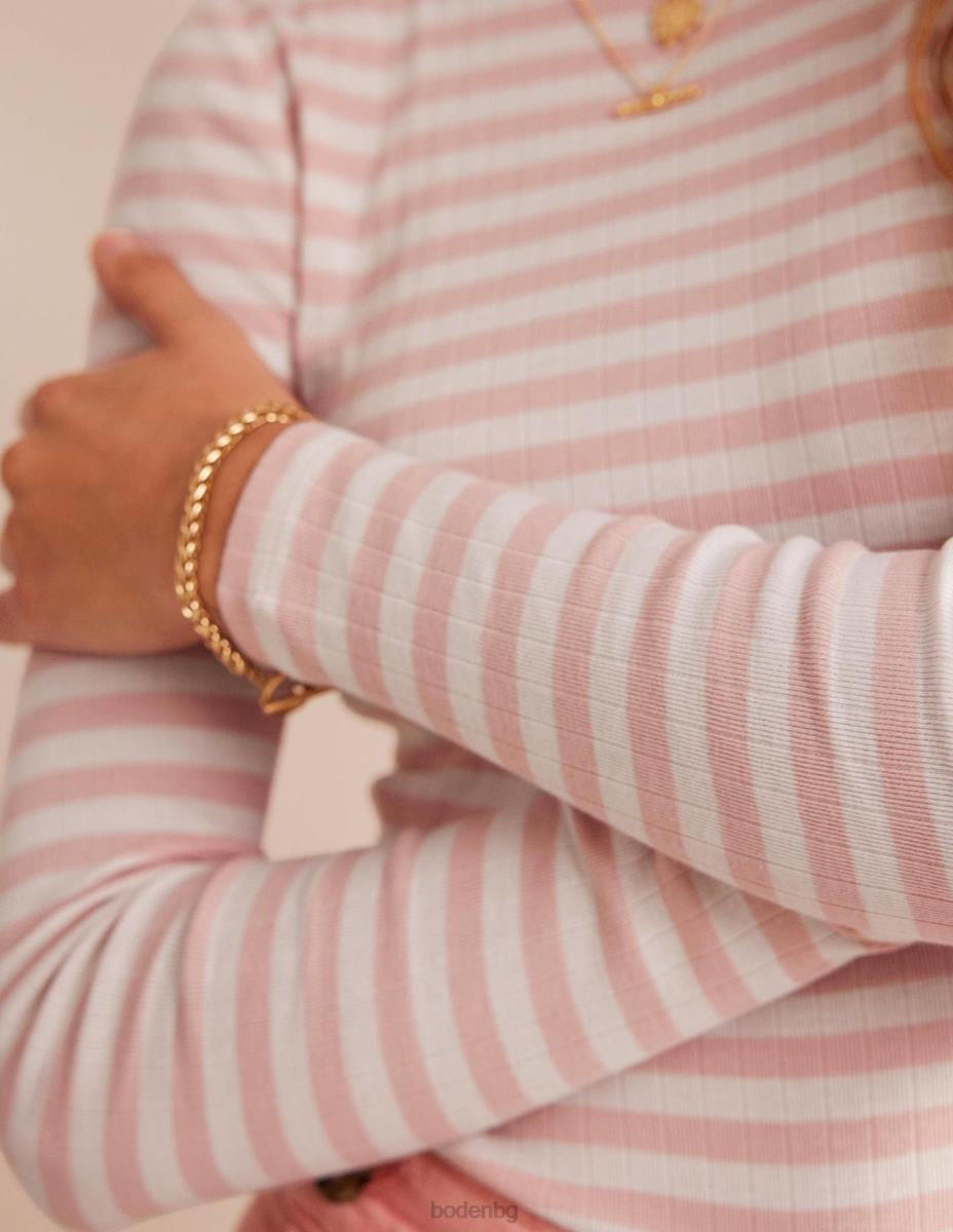 облекло Boden тениска anna rib crew ивица от слонова кост и кожа на праскова Жени LL68201